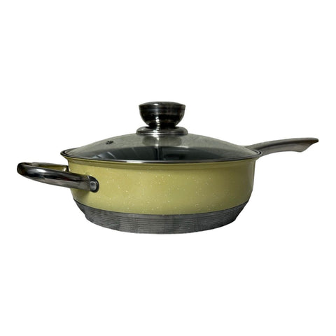 Tigaie inox 24 cm cu interior de marmura si capac, Royalty Line, Crem