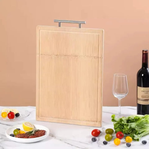 Tocator bambus premium cu maner si caneluri pentru suc 38×28×2 cm
