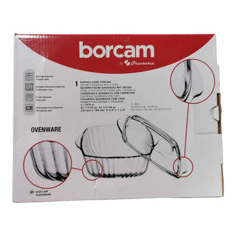 Vas yena termorezistent cu capac patrat 1,87 Litri Borcam 59029